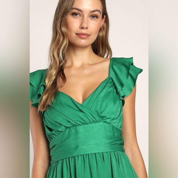 Lulus Green Sweetheart Neck Flutter Sleeve Mini Dress Size M - Picture 4 of 11